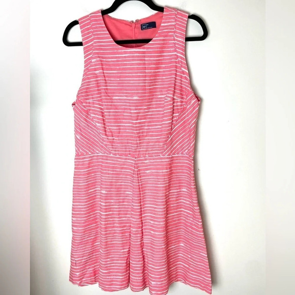 GAP Dresses & Skirts - GAP | Pink & White Striped Linen Cotton Blend Pleated Sleeveless Dress Size 14
